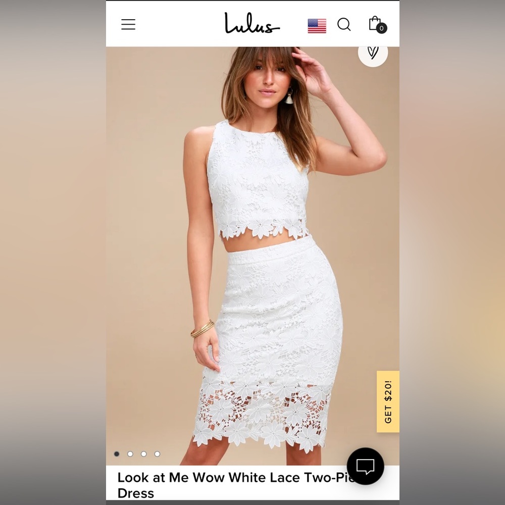 Lulus Look at Me Wow white lace dress two piece